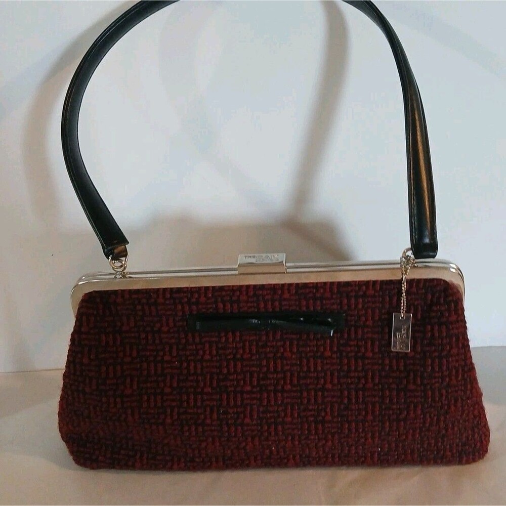 Rare The Sak Elliot Lucca Vintage Inspired Bowed Handbag Merlot Knit Red/Black